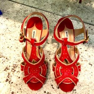 Gorgeous red leather Manolo Blahnik sandals sz 37 1/2